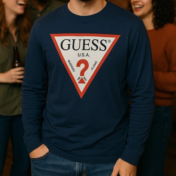 Guessβ Los Angeles Navy Blue Long Sleeve Logo Shirt - small - Picture 1 of 13